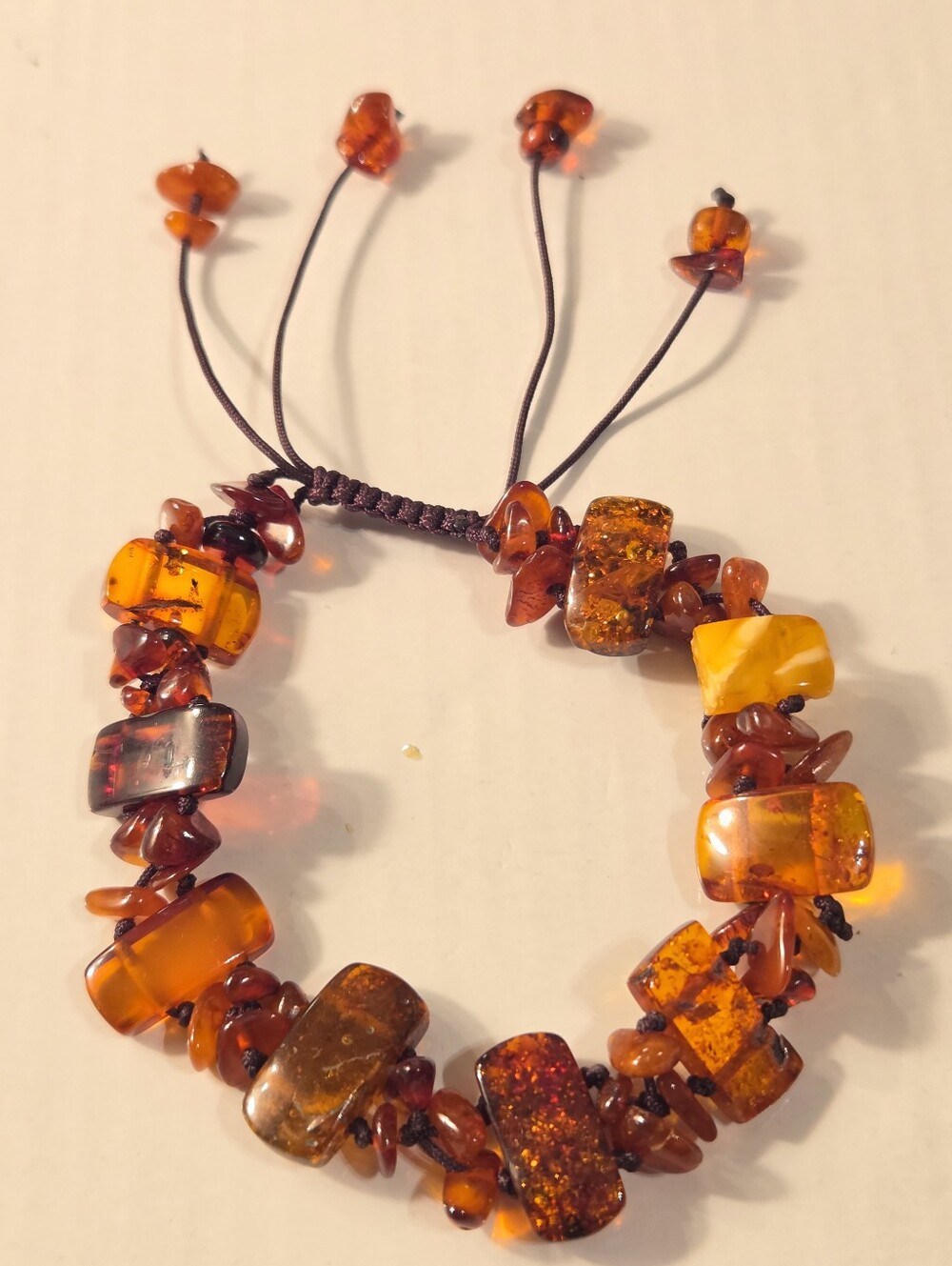 Amber Chip Adjustable Bracelet - Warm Honey Brown